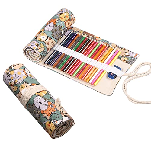 HASTHIP Canvas Pencil Wrap Case, Pencil Roll Wrap, Pencil Holder with 48 Slots, Colored Cartoon Prints Roll Up Pencil Pouch Gift for Students Sketching Drawing Writing Storage (Without Pencil) HASTHIP Canvas Pencil Wrap Case, Pencil Roll Wrap, Pencil Holder with 48 Slots, Colored Cartoon Prints Roll Up Pencil Pouch Gift for Students Sketching Drawing Writing Storage (Without Pencil)
